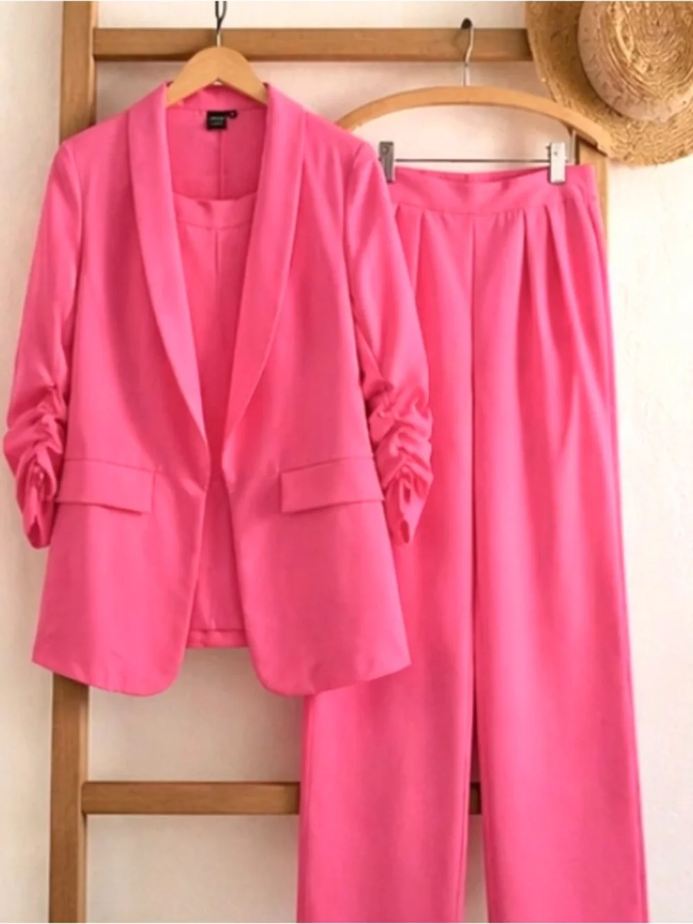 Bright Pink Blazer and Straight Leg Pants Set - Picture 1 of 4